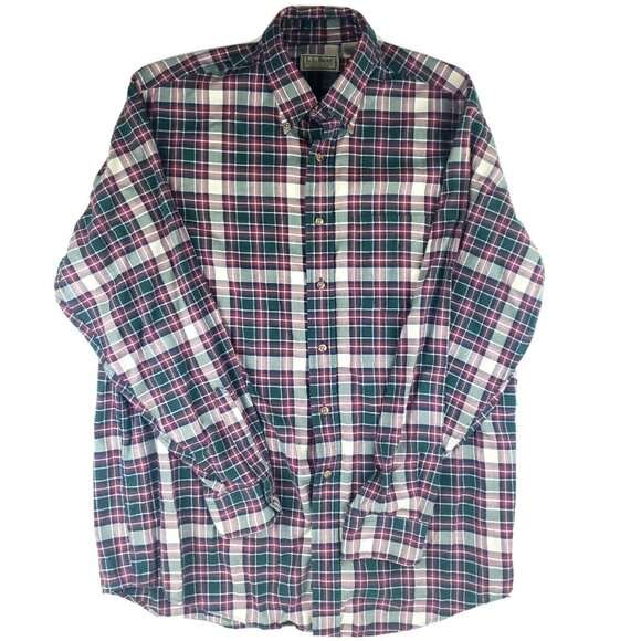 Vintage LL BEAN Green Red Plaid Shirt Made in USA Large - Picture 1 of 5